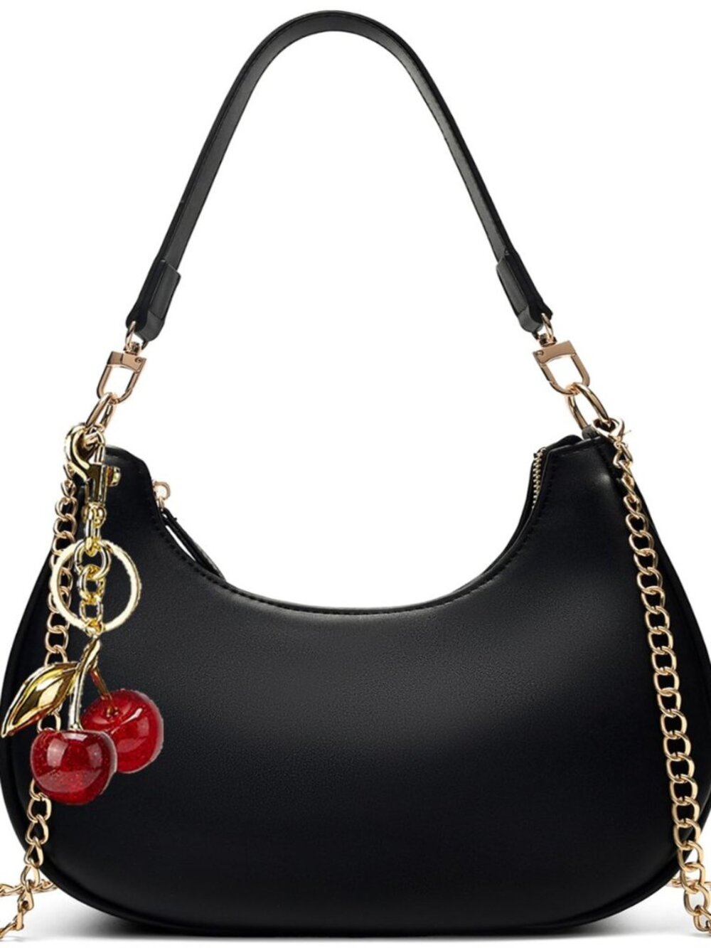 Black Shoulder Bag for Women Cute Hobo Cherry Purse Retro Clutch Underarm